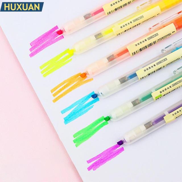 1PCS Press Retractable Highlighters Refillable Pastel Highlighter Pen  Fluorescence Markers For Journaling School Office Supplies - AliExpress